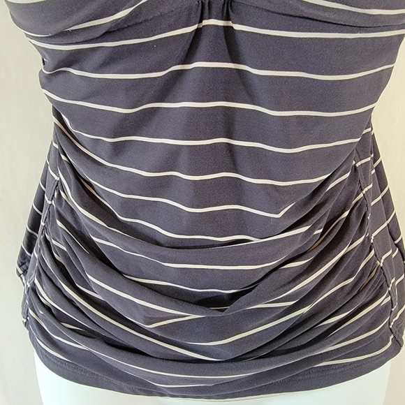 Bond-Eye Australia Tankini Sz 10 Gray/White Stripe Wired Bra Pleated Beach - Picture 4 of 9